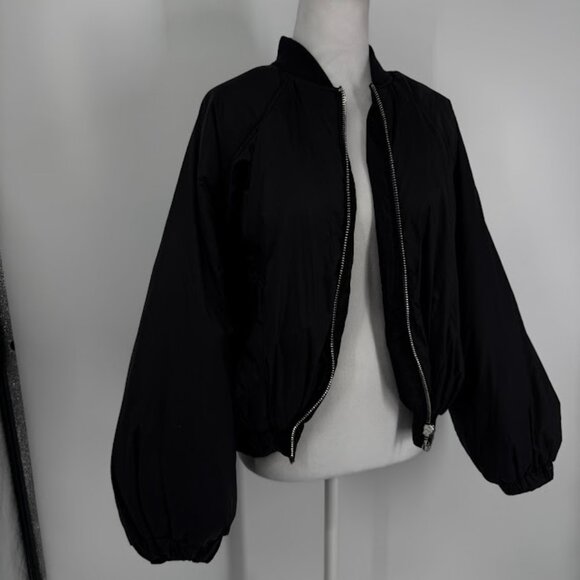 Zara Black Oversized Balloon Sleeve Bomber Jacket Size XS-S - Picture 4 of 11